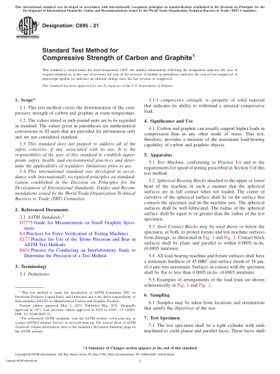 ASTM C695-2021Standard Test Method for Compressive Strength of Carbon and Graphite
