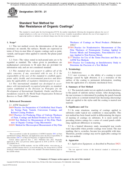 ASTM D5178-2021Standard Test Method for Mar Resistance of Organic Coatings