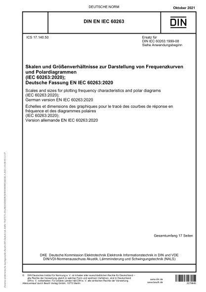 DIN EN IEC 60263-2021Scales and sizes for plotting frequency characteristics and polar diagrams (IEC 60263:2020); German version EN IEC 60263:2020