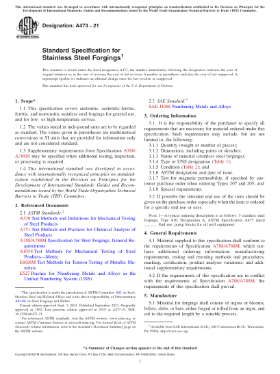 ASTM A473-2021Standard Specification for Stainless Steel Forgings