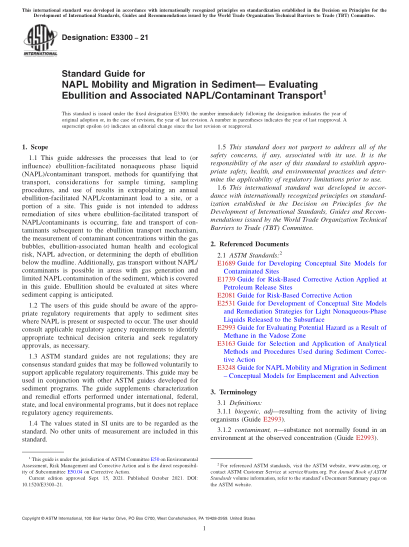 ASTM E3300-2021沉積物中NAPL流動(dòng)性和遷移性的標(biāo)準(zhǔn)指南 沸騰和相關(guān)的NAPL/污染物遷移性評估Standard Guide for NAPL Mobility and Migration in Sediment— Evaluating Ebullition and Associated NAPL/Contaminant Transport