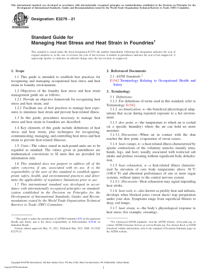 ASTM E3279-2021鑄造廠熱應力和熱應變管理的標準指南Standard Guide for Managing Heat Stress and Heat Strain in Foundries