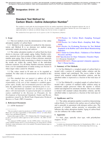 ASTM D1510-2021Standard Test Method for Carbon Black—Iodine Adsorption Number