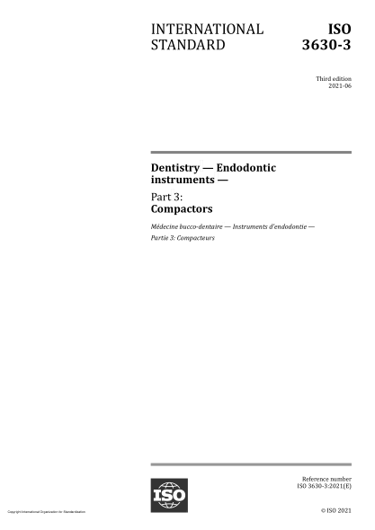 ISO 3630-3-2021Dentistry — Endodontic instruments — Part 3: Compactors