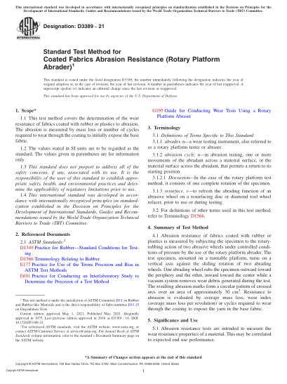 ASTM D3389-2021Standard Test Method for Coated Fabrics Abrasion Resistance (Rotary Platform Abrader)