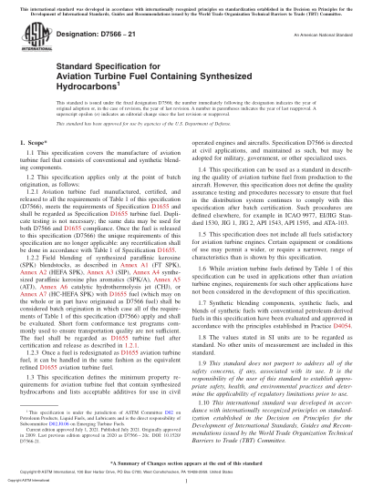 ASTM D7566-2021Standard Specification for Aviation Turbine Fuel Containing Synthesized Hydrocarbons