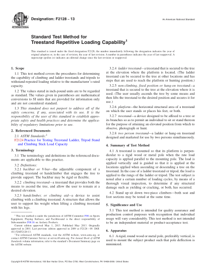 ASTM F2128-2013攀樹架反復(fù)負(fù)載能力的試驗(yàn)方法Standard Test Method for Treestand Repetitive Loading Capability