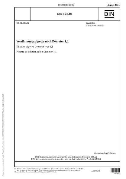 DIN 12838-2021Dilution pipette, Demeter type 1,1