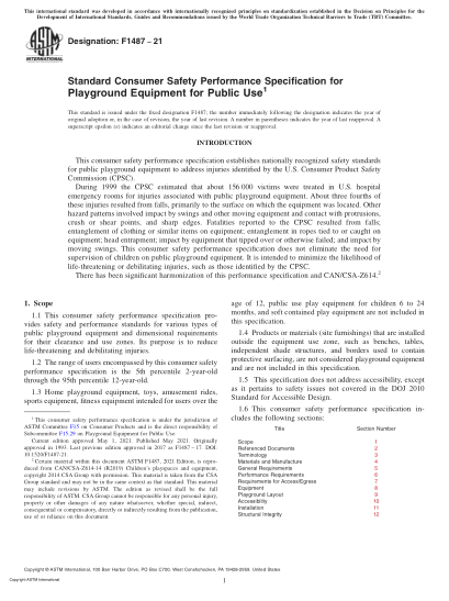 ASTM F1487-2021Standard Consumer Safety Performance Specification for Playground Equipment for Public Use