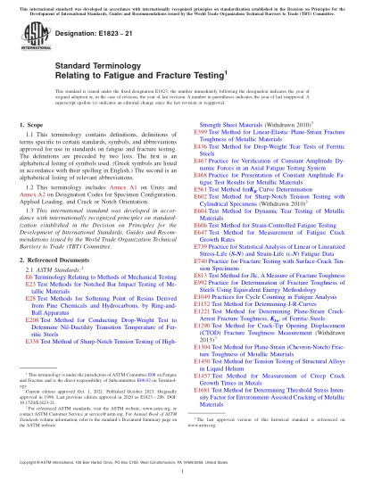 ASTM E1823-2021Standard Terminology Relating to Fatigue and Fracture Testing
