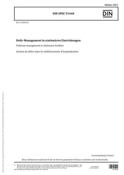 DIN SPEC 91460-2021Delirium management in stationary facilities