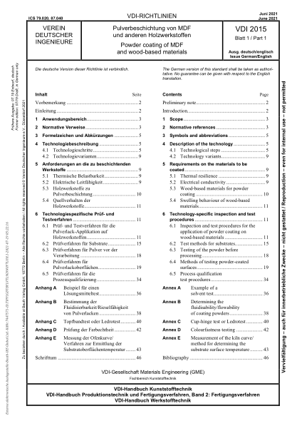VDI 2015 Blatt 1-2021Powder coating of MDF and wood-based materials