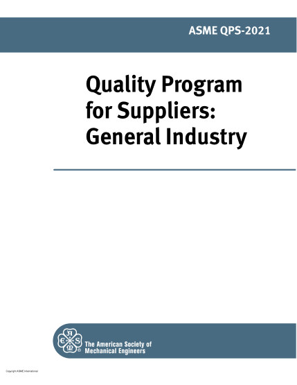 ASME QPS-2021Quality Program for Suppliers: General Industry