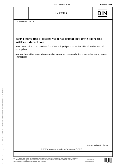 DIN 77235-2021Basic financial and risk analysis for self-employed persons and small and medium-sized enterprises