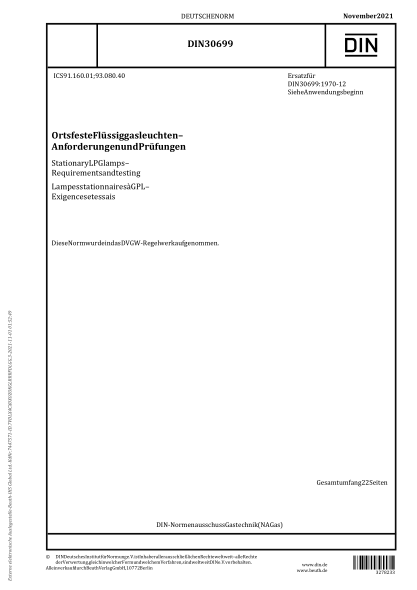 DIN 30699-2021Stationary LPG lamps - Requirements and testing