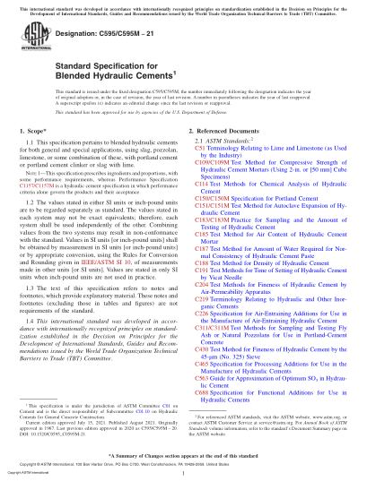 ASTM C595/C595M-2021Standard Specification for Blended Hydraulic Cements