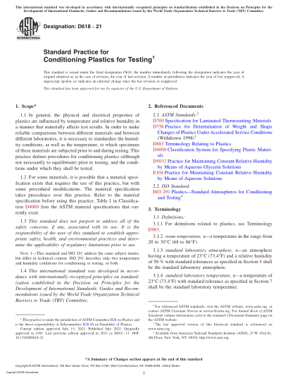 ASTM D618-2021Standard Practice for Conditioning Plastics for Testing