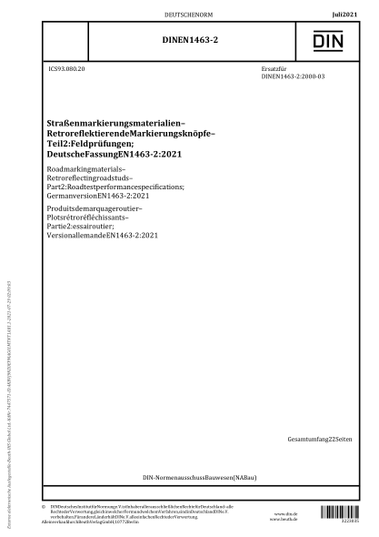 DIN EN 1463-2-2021Road marking materials - Retroreflecting road studs - Part 2: Road test performance specifications; German version EN 1463-2:2021