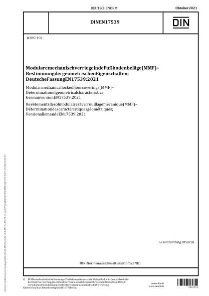 DIN EN 17539-2021Modular mechanical locked floor coverings (MMF) - Determination of geometrical characteristics; German version EN 17539:2021
