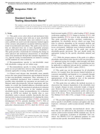 ASTM F3036-2021Standard Guide for Testing Absorbable Stents