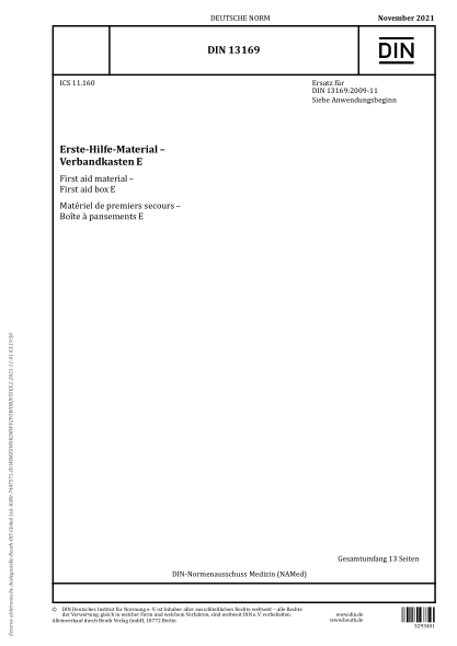 DIN 13169-2021First aid material - First aid box E