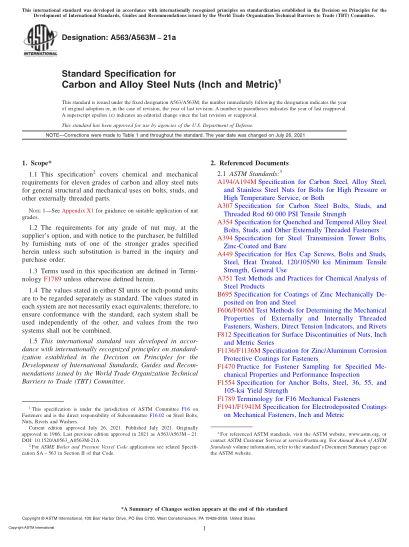 ASTM A563/A563M-2021aStandard Specification for Carbon and Alloy Steel Nuts (Inch and Metric)