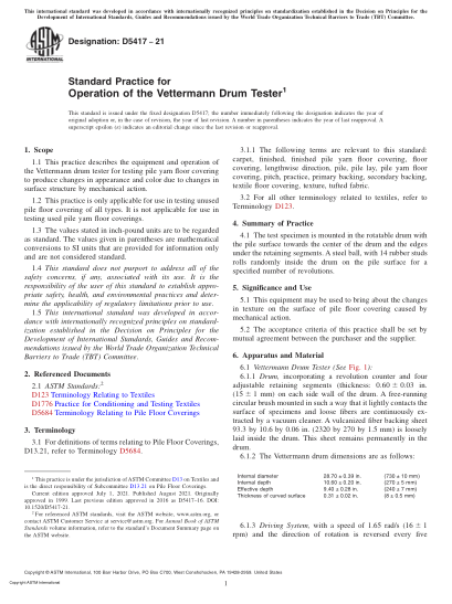 ASTM D5417-2021Standard Practice for Operation of the Vettermann Drum Tester