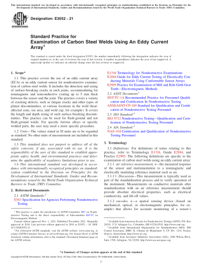 ASTM E3052-2021Standard Practice for Examination of Carbon Steel Welds Using An Eddy Current Array