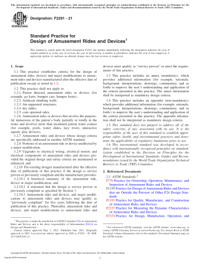 ASTM F2291-2021Standard Practice for Design of Amusement Rides and Devices