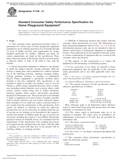 ASTM F1148-2021Standard Consumer Safety Performance Specification for Home Playground Equipment