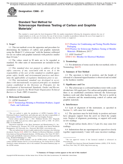 ASTM C886-2021Standard Test Method for Scleroscope Hardness Testing of Carbon and Graphite Materials