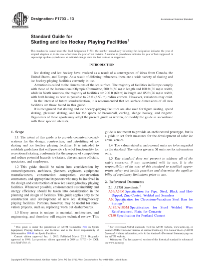 ASTM F1703-2013滑冰與冰上曲棍球體育設(shè)施指南Standard Guide for Skating and Ice Hockey Playing Facilities
