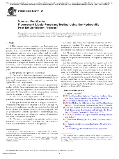 ASTM E1210-2021Standard Practice for Fluorescent Liquid Penetrant Testing Using the Hydrophilic Post-Emulsification Process