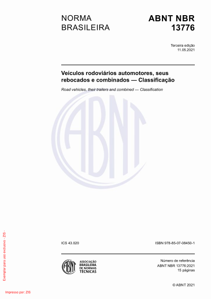 ABNT NBR 13776-2021Road vehicles, their trailers and combined - Classification