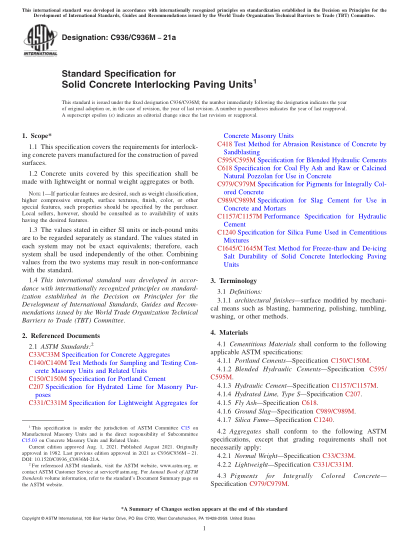 ASTM C936/C936M-2021aStandard Specification for Solid Concrete Interlocking Paving Units