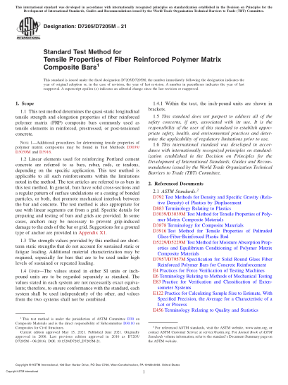 ASTM D7205/D7205M-2021Standard Test Method for Tensile Properties of Fiber Reinforced Polymer Matrix Composite Bars
