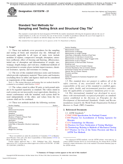ASTM C67/C67M-2021Standard Test Methods for Sampling and Testing Brick and Structural Clay Tile