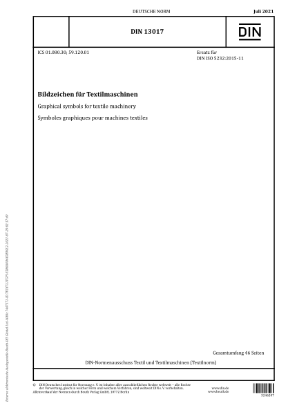DIN 13017-2021Graphical symbols for textile machinery