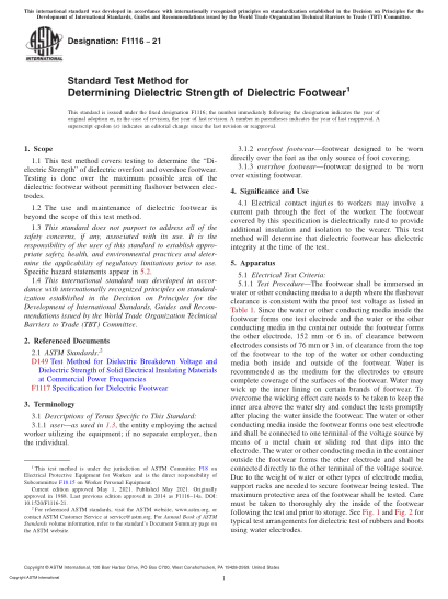 ASTM F1116-2021Standard Test Method for Determining Dielectric Strength of Dielectric Footwear