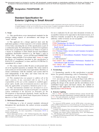 ASTM F3234/F3234M-2021Standard Specification for Exterior Lighting in Small Aircraft