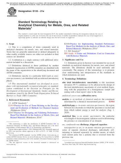 ASTM E135-2021aStandard Terminology Relating to Analytical Chemistry for Metals, Ores, and Related Materials