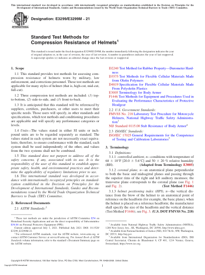 ASTM E3299/E3299M-2021頭盔抗壓性的標(biāo)準(zhǔn)試驗(yàn)方法Standard Test Methods for Compression Resistance of Helmets