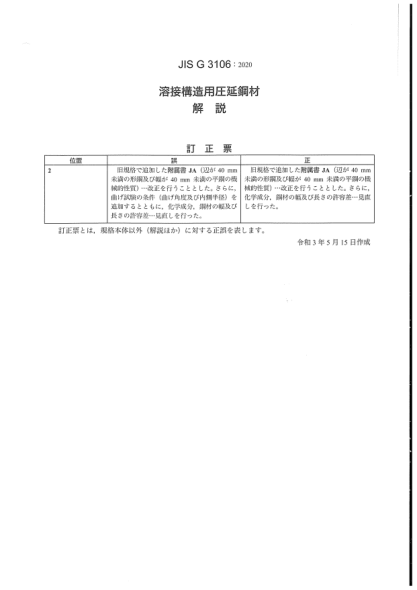 JIS G3106-2020/Amd 1-2021焊接結(jié)構(gòu)用軋制鋼材Rolled steels for welded structure