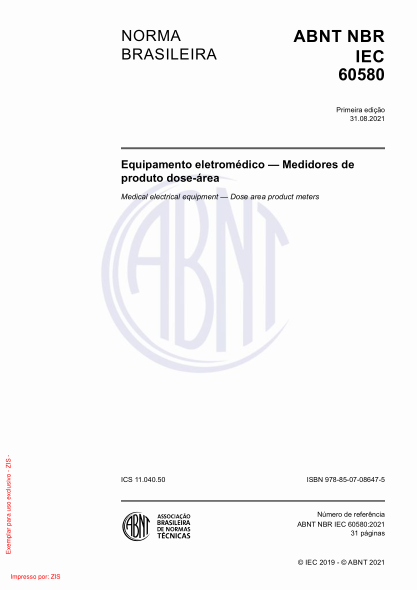 ABNT NBR IEC 60580-2021Medical electrical equipment - Dose area product meters