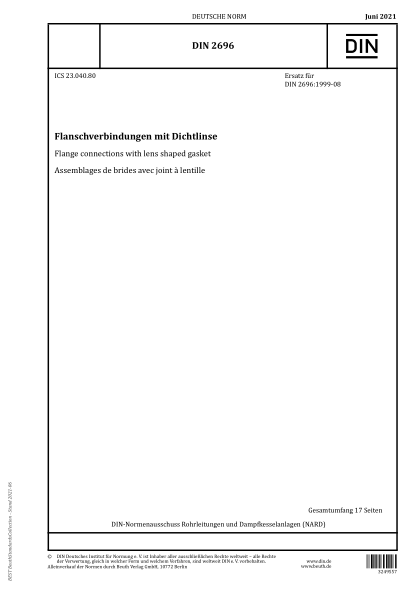 DIN 2696-2021Flange connections with lens shaped gasket