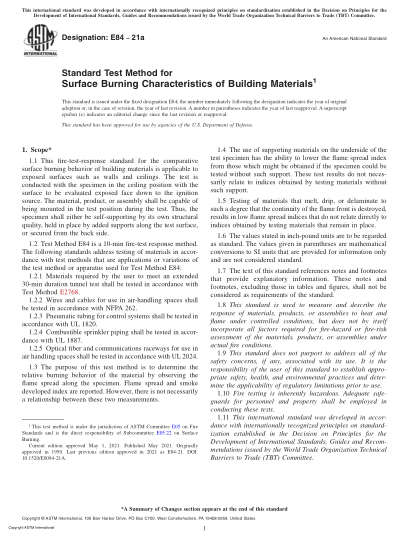 ASTM E84-2021aStandard Test Method for Surface Burning Characteristics of Building Materials