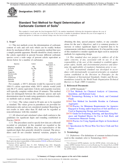ASTM D4373-2021Standard Test Method for Rapid Determination of Carbonate Content of Soils