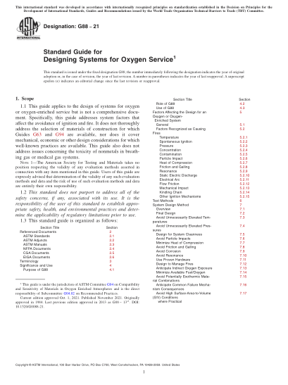 ASTM G88-2021Standard Guide for Designing Systems for Oxygen Service