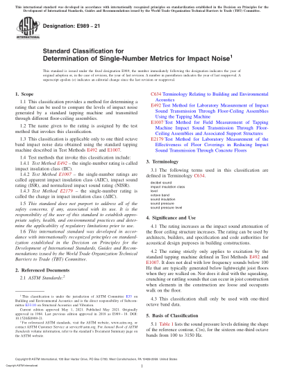 ASTM E989-2021Standard Classification for Determination of Single-Number Metrics for Impact Noise