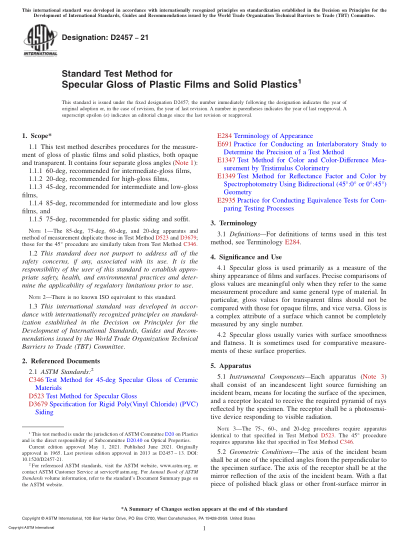 ASTM D2457-2021Standard Test Method for Specular Gloss of Plastic Films and Solid Plastics
